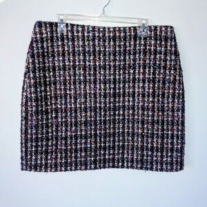 Bagatelle Collection Tweed A-Line Mini Skirt-Large-Metallic Tinsel-Rainbow-Lined